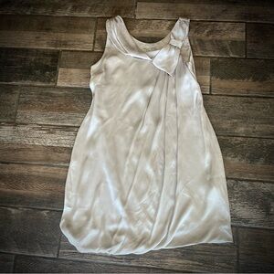 H&M silver gray satin like shift dress with bow and balloon hem 8